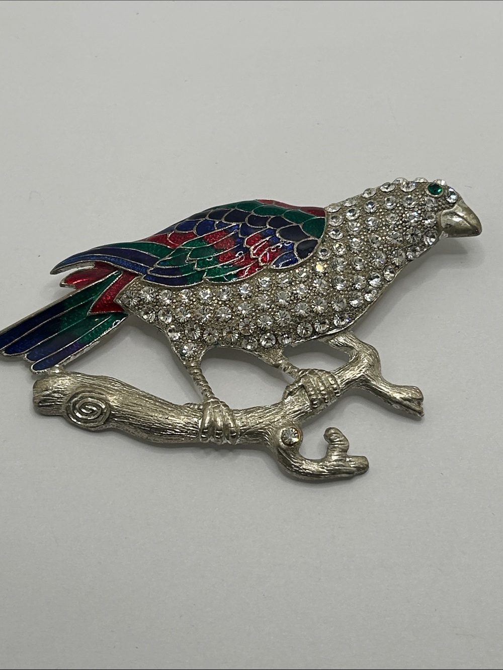Sparkling Crystal Parrot Vintage Brooch in Multicolor and Silver